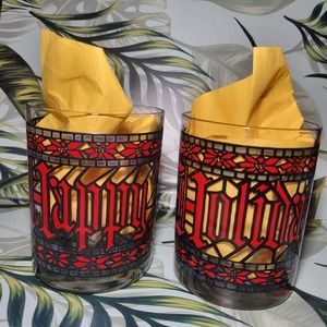 Vintage Houze Happy Holidays Glasses, Perfect Christmas Stained Glass Barware